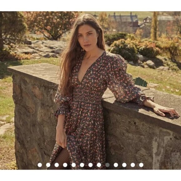 💕DOEN💕 Cecily Dress ~ 100% Ramie Teal Canterbury Paisley Print XL NWOT - Picture 7 of 16